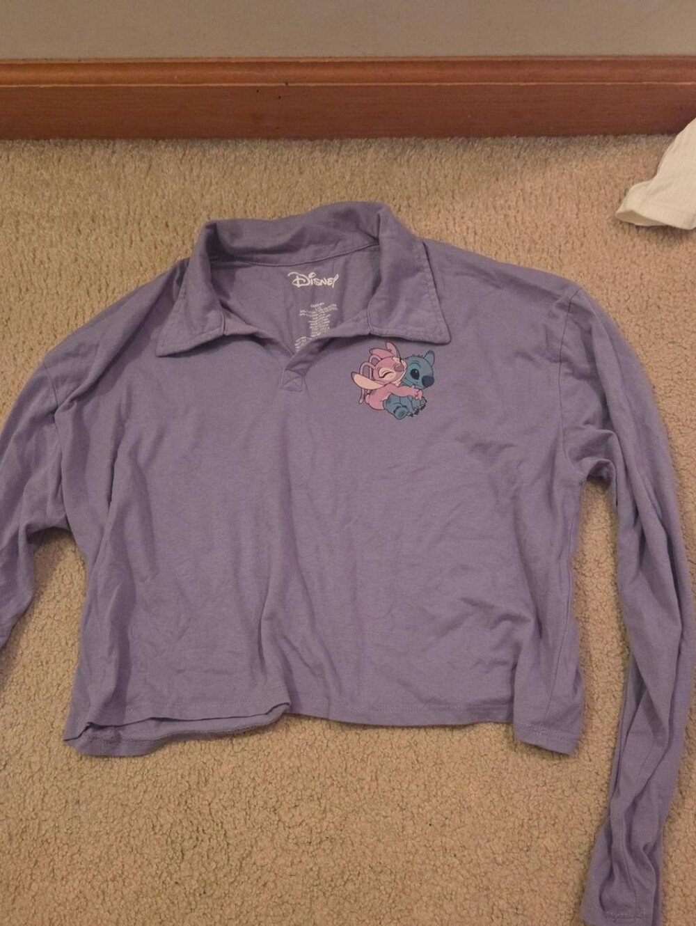 Disney Lavender Long-Sleeve Polo with Stitch & Angel Patch